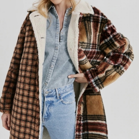 Something Navy Faux Fur Plaid Teddy Trucker Coat - Picture 4 of 12